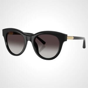 New Dolce & Gabbana Black Round Sunglasses Gold Metal Logo 52-21-145